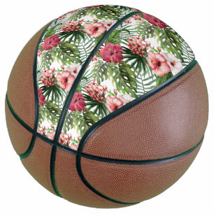 Ballon De Basket Motif de feuillage des fleurs d'hibiscus tropicaux