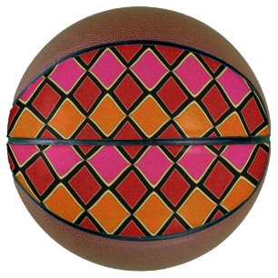 Ballon De Basket Motif diamant Harlequin vibrant en rouge, orange,