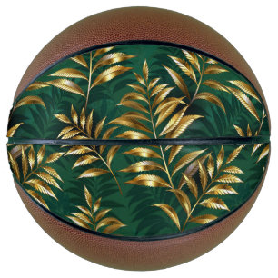Ballon De Basket Motif sans couture avec des fougères dorées