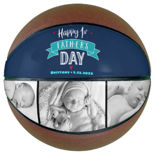 Ballon De Basket Navy Happy 1st Père's Day Turquoise Bannière Bold