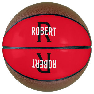 Ballon De Basket Noir rouge moderne nom de monogramme basketball