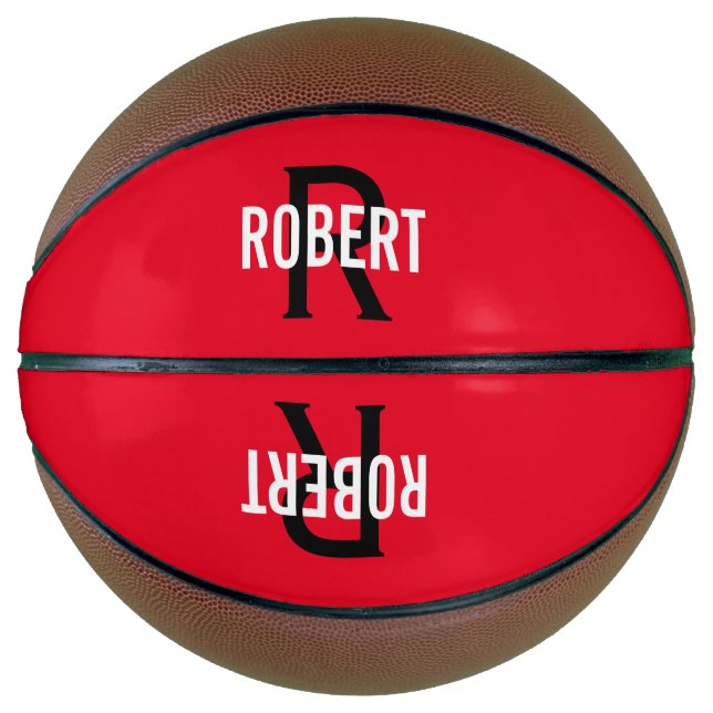 Ballon De Basket Noir rouge moderne nom de monogramme basketball (Devant)