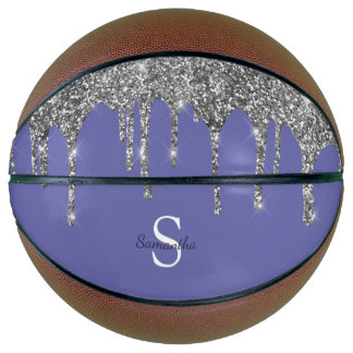 Ballon De Basket Nom de monogramme chic avec gouttes de paillettes 