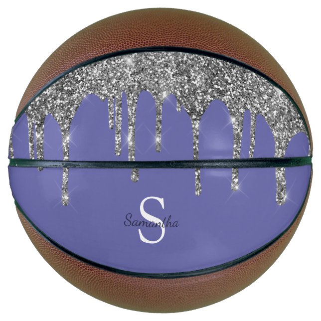 Ballon De Basket Nom de monogramme chic avec gouttes de paillettes  (Devant)