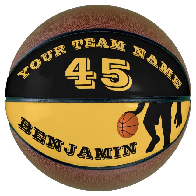Ballon De Basket Nom d'équipe de joueur jaune moderne Numéro (Devant)