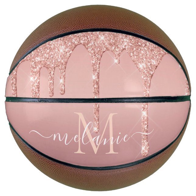 Ballon De Basket Nom du monogramme Rose texte Parties scintillant d (Devant)