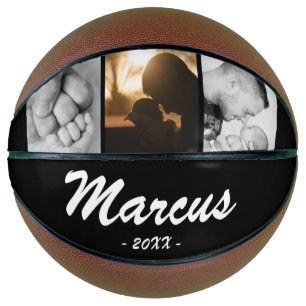 Ballon De Basket Nom du père noir et blanc Keepsaké 3 Photo Collage