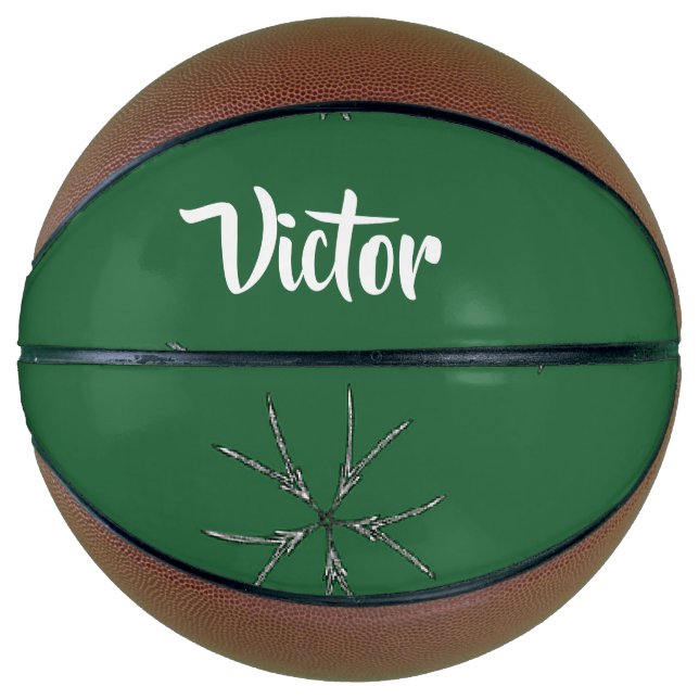 Ballon De Basket Nom personnalisé fleuron vert (Devant)