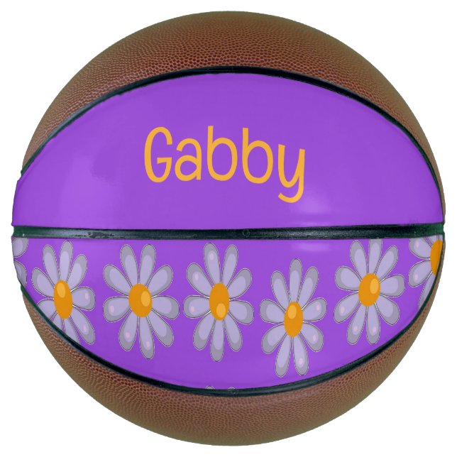 Ballon De Basket Nom personnalisé fleurs bleues sur violet (Devant)