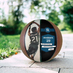 Ballon De Basket Numéro Jersey   Monogramme bleu de graduation