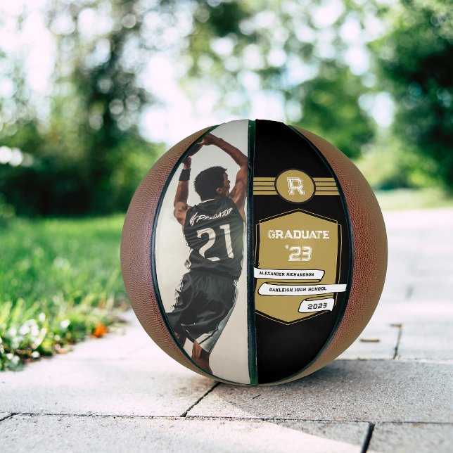 Ballon De Basket Numéro Jersey | Monogramme d'or (Créateur téléchargé)