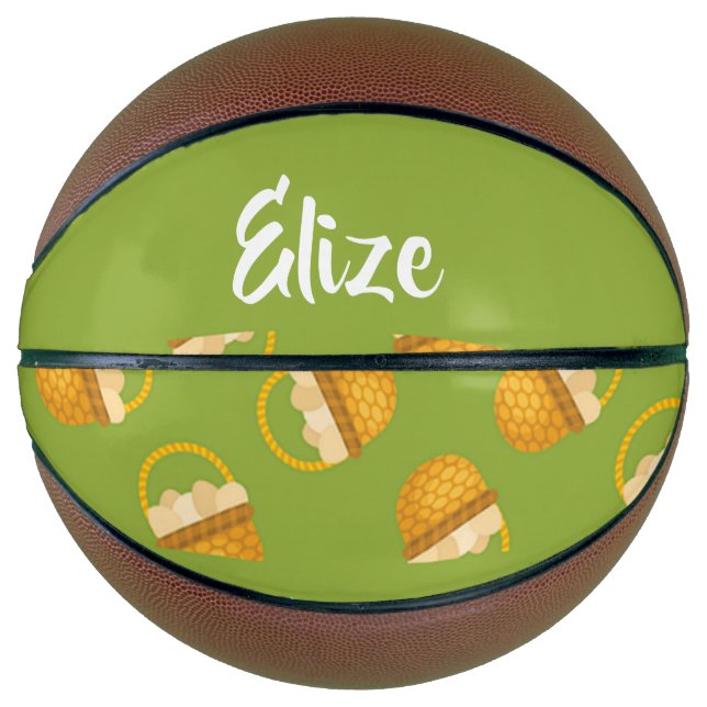 Ballon De Basket Oeufs en corbeille marron sur vert (Devant)