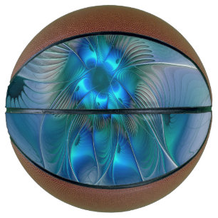 Ballon De Basket Ovations debout, fractale bleue turquoise abstrait