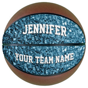 Ballon De Basket Pailleté bleu clair bébé étincelles Votre nom Équi