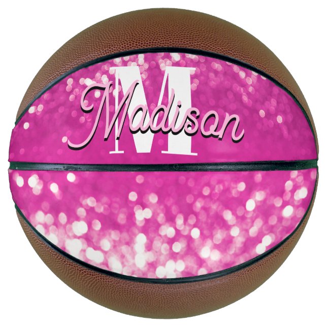 Ballon De Basket Parties scintillant rose chaud Bokeh Monogramme (Devant)