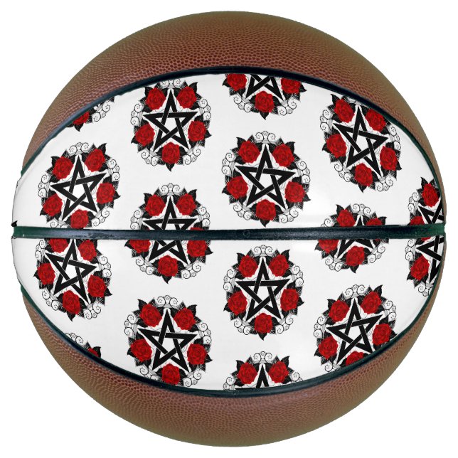 Ballon De Basket Pentagramme aux roses rouges (Devant)