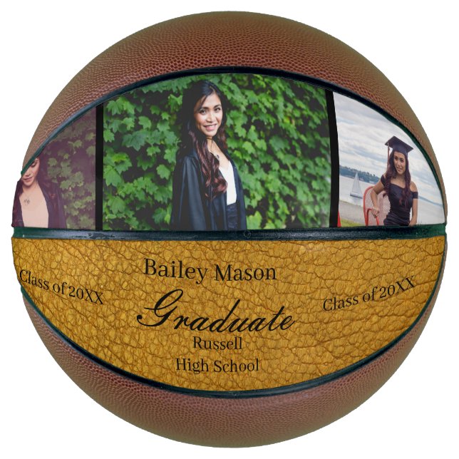 Ballon De Basket Photo Collage Gold Leather Graduation Basketball (Devant)