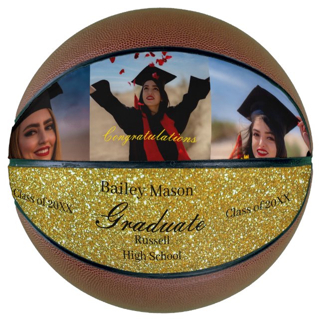 Ballon De Basket Photos de graduation personnalisée Gold Nom Basket (Devant)
