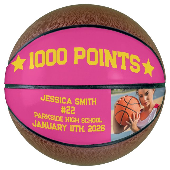 Ballon De Basket Pink 1000 Career Points Scorer Milestone Player (Devant)
