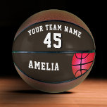 Ballon De Basket Pink Custom Basket Ball Nom de l'équipe Numéro<br><div class="desc">Balle de basket-ball sur mesure rose avec équipe de joueurs, nom et numéro. Le design a un basket rose vif sur le côté. Un cadeau parfait pour un joueur de basket, coéquipiers, entraîneur, ... Super pour une fille. Personnalisez-le avec le nom de votre équipe de basket, le numéro du joueur...</div>