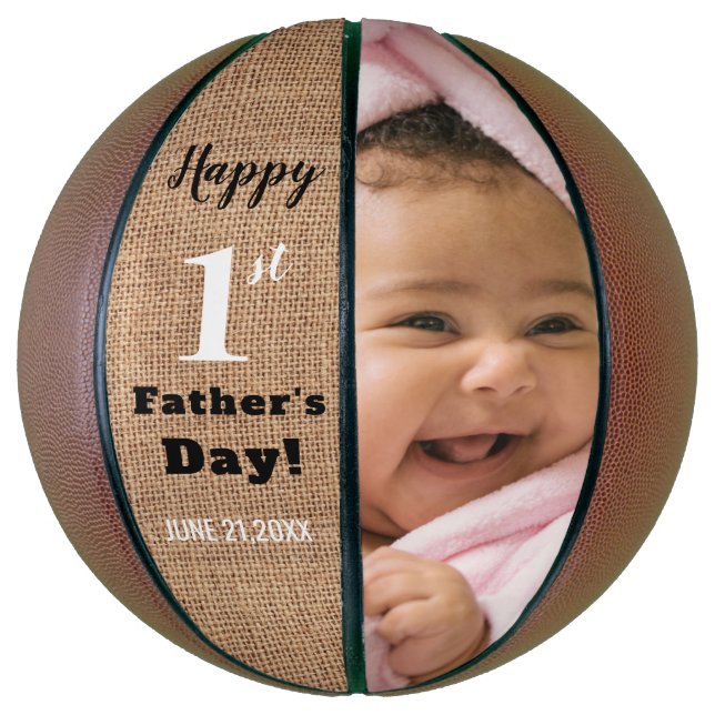 Ballon De Basket Première Fête des pères Rustique Photo personnalis (Vertical)