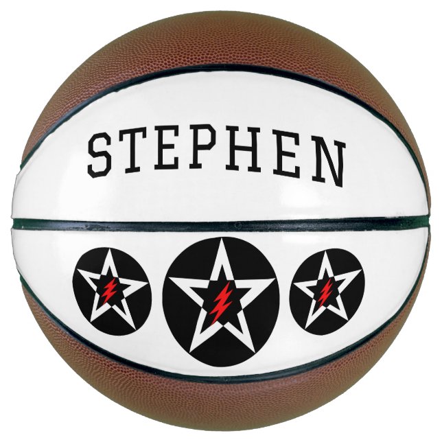 Ballon De Basket Red Black Personalized Name Lightning Star (Devant)