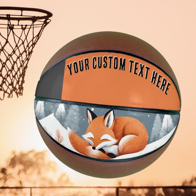 Ballon De Basket Renard endormi en hiver neige faune nature (A basketball with picture of a cute sleeping fox in winter snow. Personalize with your own text)