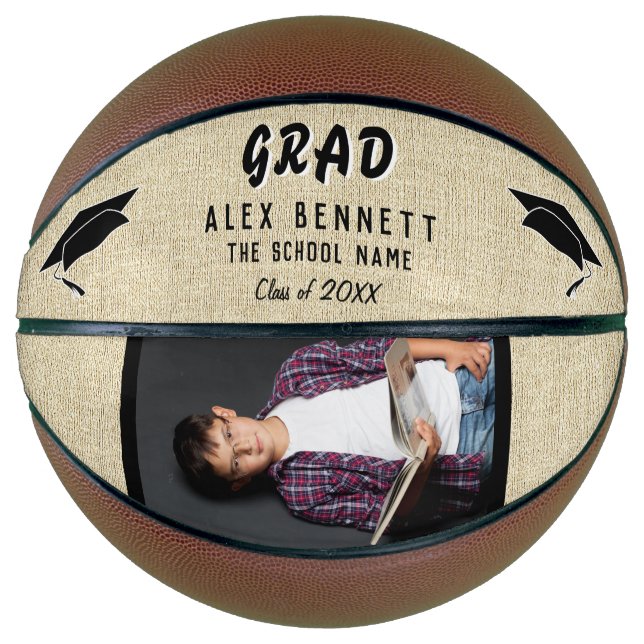Ballon De Basket Rustic Graduate Name / Grad Graduate Photo (Devant)