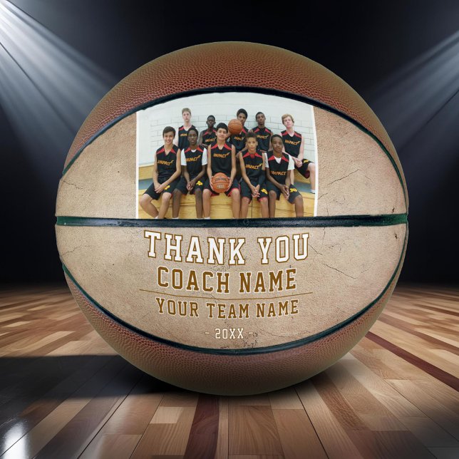 Ballon De Basket Rustique Merci Coach Nom de l'équipe Photo (Créateur téléchargé)