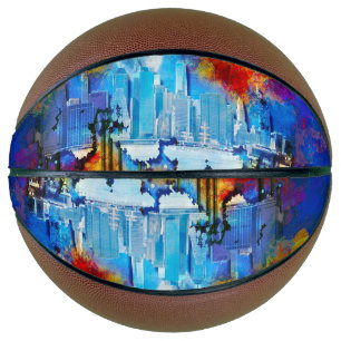 Ballon De Basket SlipperyJoe NYC graffiti lune entourée de tourbill