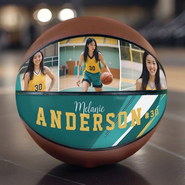 Ballon De Basket Sporty 3 Photo Collecteur Nom et numéro d'équipe d (Sporty 3 Photo Collage Player Name & Team Number Basketball)
