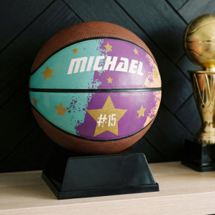 Ballon De Basket Sporty Custom Player Nom et numéro Gold Stars