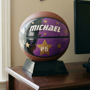 Ballon De Basket Sporty Custom Player Nom et numéro Gold Stars