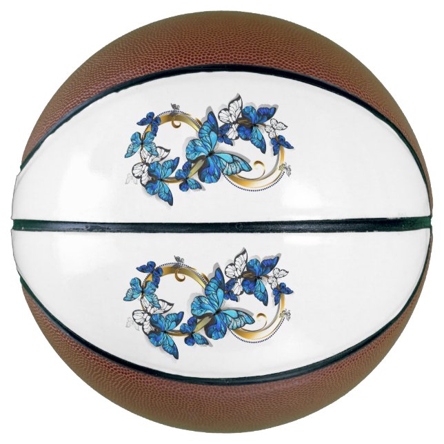 Ballon De Basket Symbole infini de papillons Morpho bleus (Devant)