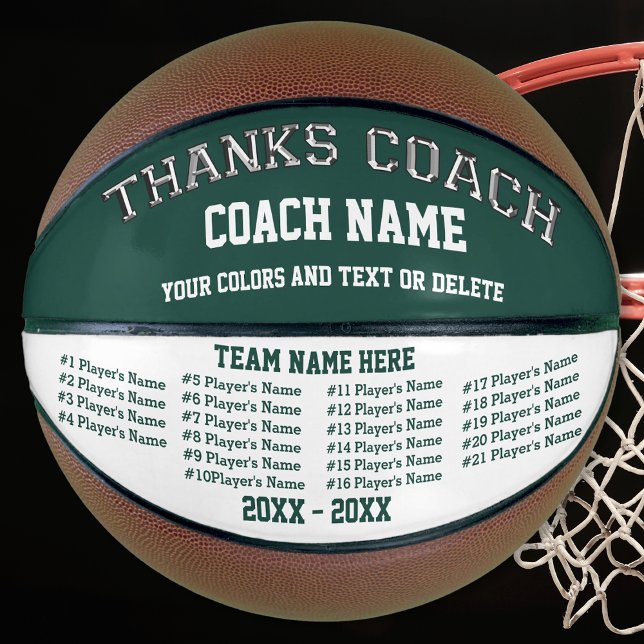 Ballon De Basket Tous les joueurs, Couleurs d'équipe sur les cadeau (Great gifts for basketball coaches. Personalized basketball coach gifts. Forest Green and White.)
