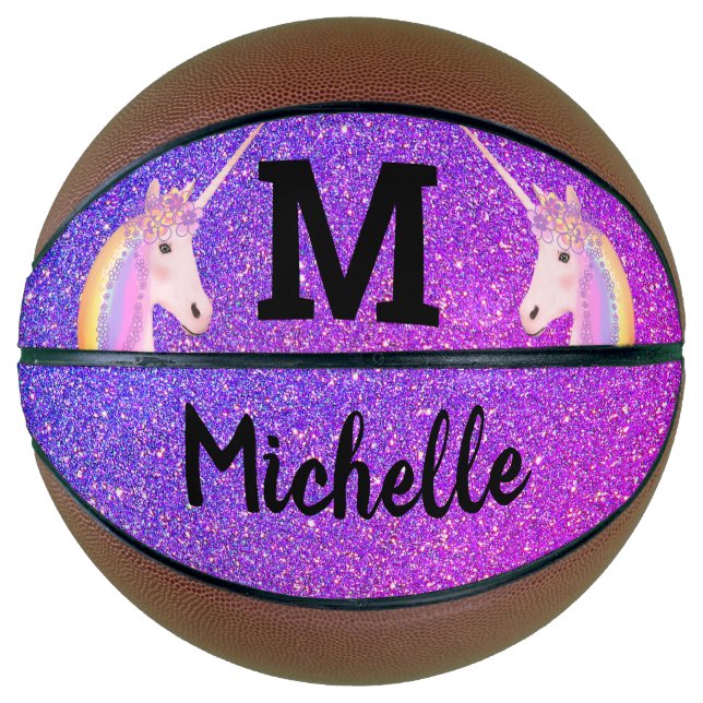 Ballon De Basket Unicorn Arc-en-ciel Purple Parties scintillant Enf (Devant)