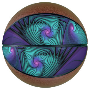 Ballon De Basket Violet Rencontre Turquoise Moderne Art Fractal Abs