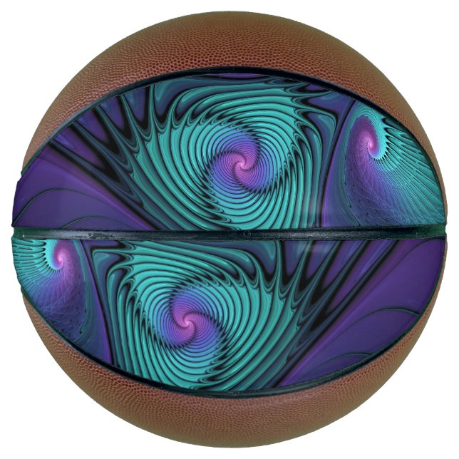 Ballon De Basket Violet Rencontre Turquoise Moderne Art Fractal Abs (Devant)