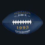 Ballon De Foot 30th Birthday 1993 Ajouter Nom Légende Blue Gold<br><div class="desc">Design vintage chaque année football "Original Quality Legendary Inspiration". Ajoutez le nom et l'année souhaités dans les champs modèles pour créer un élément unique de célébration d'anniversaire. Ajoutez à cela les cadeaux,  les accessoires de fête et les vêtements disponibles dans notre magasin.</div>