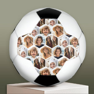Ballon De Foot 5 Photo Collage Honeycomb Hexagon Motif - blanc
