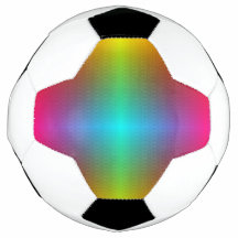 A soccer ball with a rainbow gradient pattern