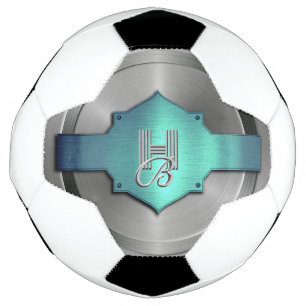 Ballon De Foot Acier Bleu Vert Métallique trompe l’œil Monogramme