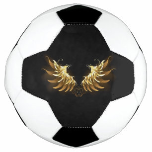 Ballon De Foot Ailes d'Ange d'or sur arrière - plan noir