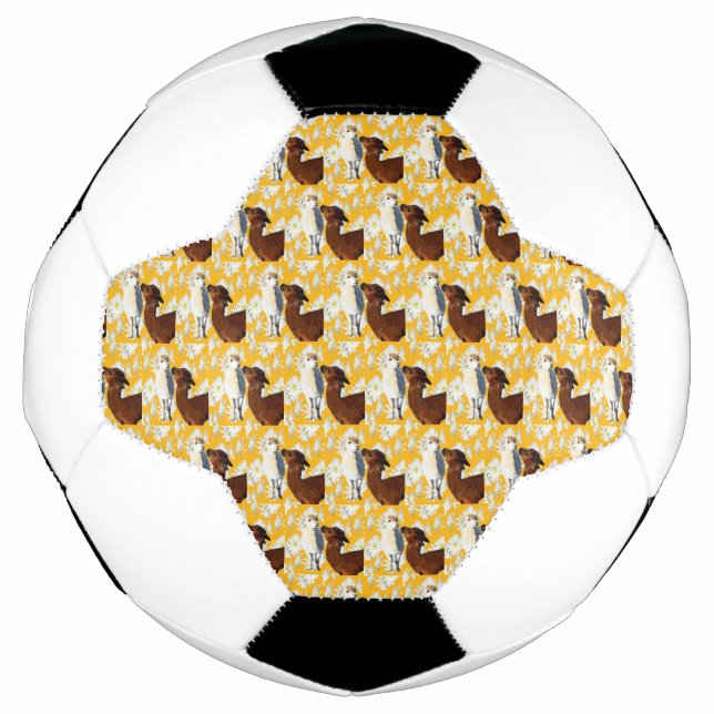 Ballon De Foot Alpacas Brown Et Blancs Avec Fleurs De Cactus, (Devant)