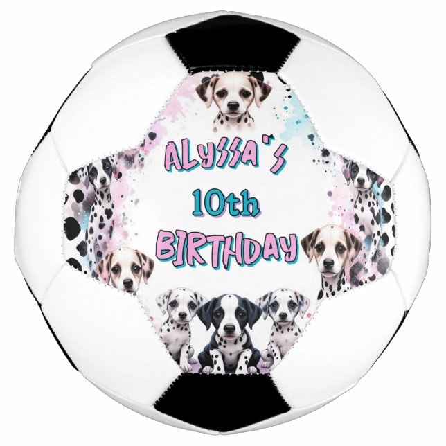 Ballon De Foot Aquarelle de chiot dalmate fille d'anniversaire (Devant)
