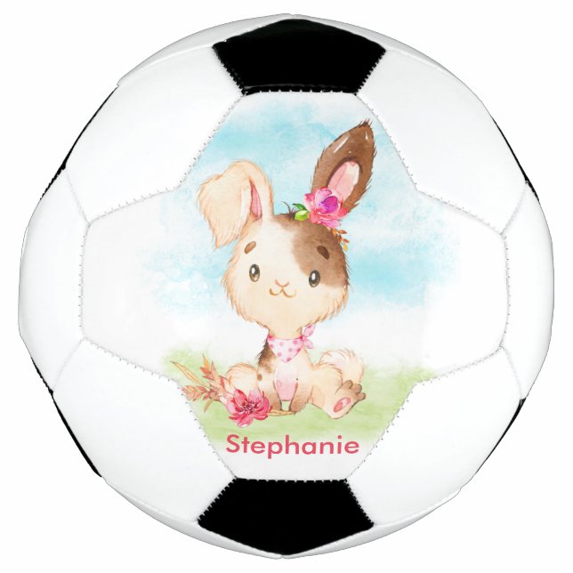 Ballon De Foot Aquarelle rose Petit Lapin (Devant)