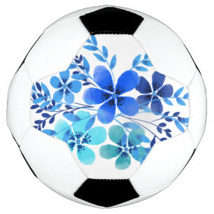 Ballon De Foot Balle de Football Aquarelle Bleue Fleur Design Art