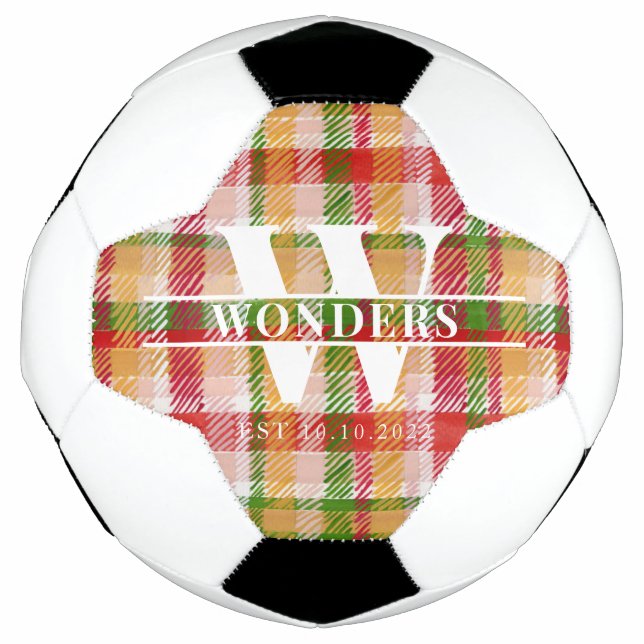 Ballon De Foot Bases de Tartan à Monogramme de Nom (Devant)