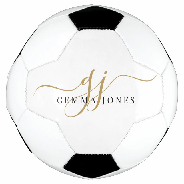 Ballon De Foot Black Gold Monogram Script Name (Devant)