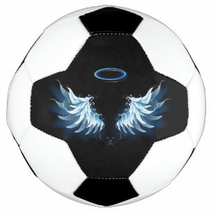 Ballon De Foot Blue Glowing Angel Wings on black background
